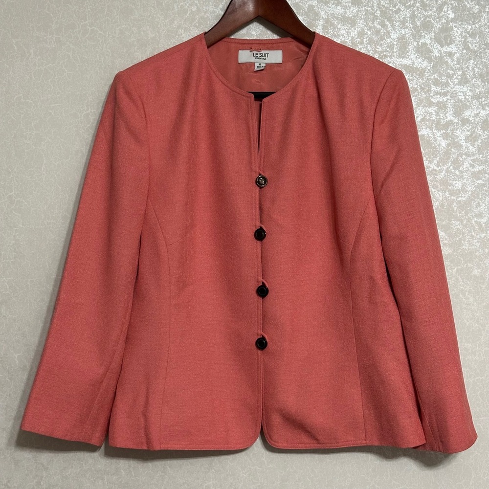Le Suit‎ Essentials Collarless Button Front Blazer Jacket Salmon Pink Classic 12